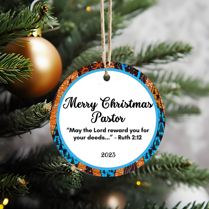 Christmas Ornament for Pastor - African Print Inspired & Faith-Based
