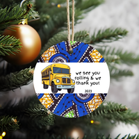 Holiday Ornament for School Bus Driver - African Print Inspired