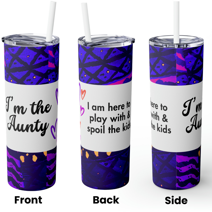 "Aunty" Skinny Tumbler with Straw, 20oz