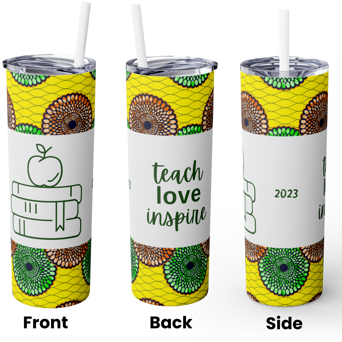 "Teacher" Skinny Tumbler with Straw, 20oz