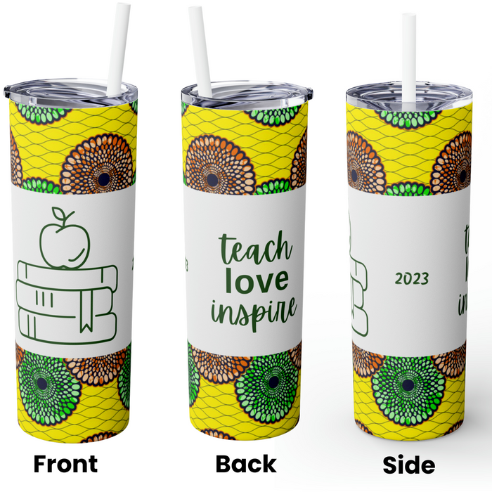 "Teacher" Skinny Tumbler with Straw, 20oz