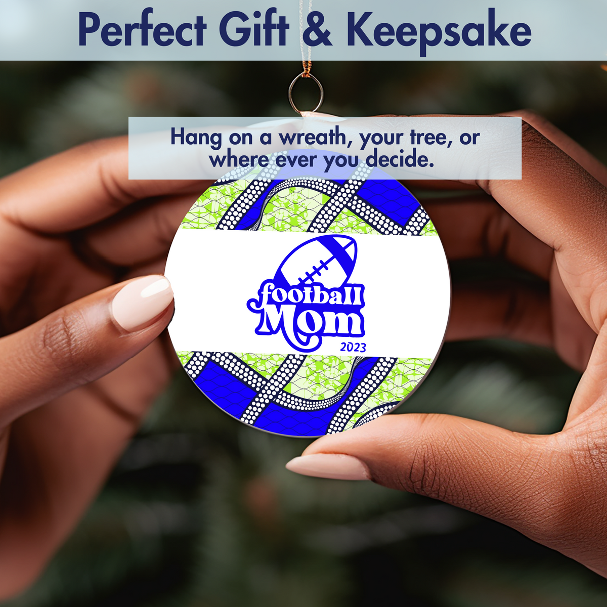 Christmas Ornament for Football Mom - African Print Inspired
