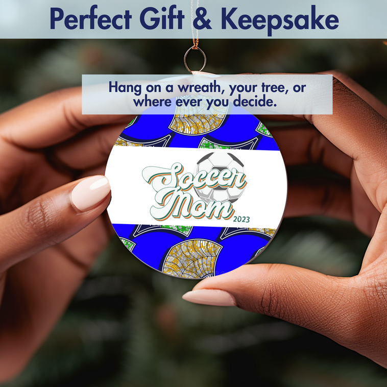 Christmas Ornament for Soccer Mom - African Print Inspired