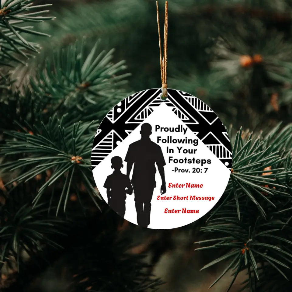 Personalized Ornament for Father (Footsteps) African Print Inspired & Faith-Based