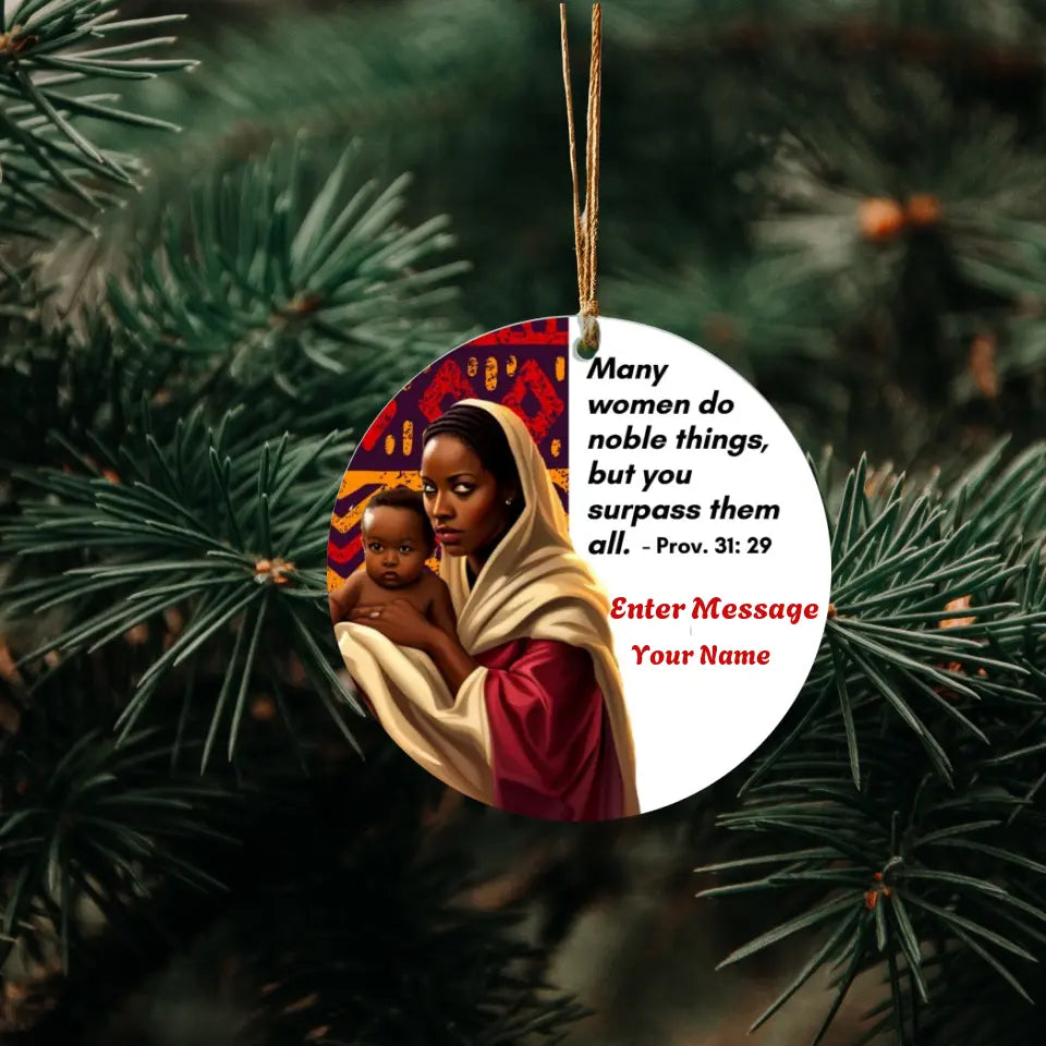 Personalized Ornament for Mother (Proverbs 31) African Print Inspired & Faith-Based copy