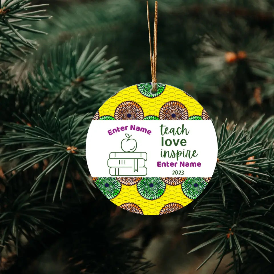 Personalized Ornament for Teacher African Print Inspired