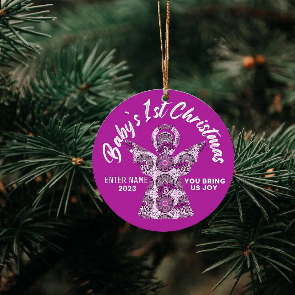 Personalized Ornament for Baby Girl's 1st Christmas African Print Inspired