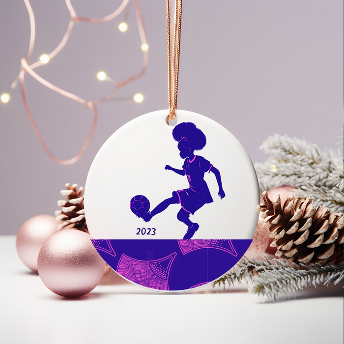 Christmas Ornament for Soccer Player & Fan (Girl) - African Print Inspired