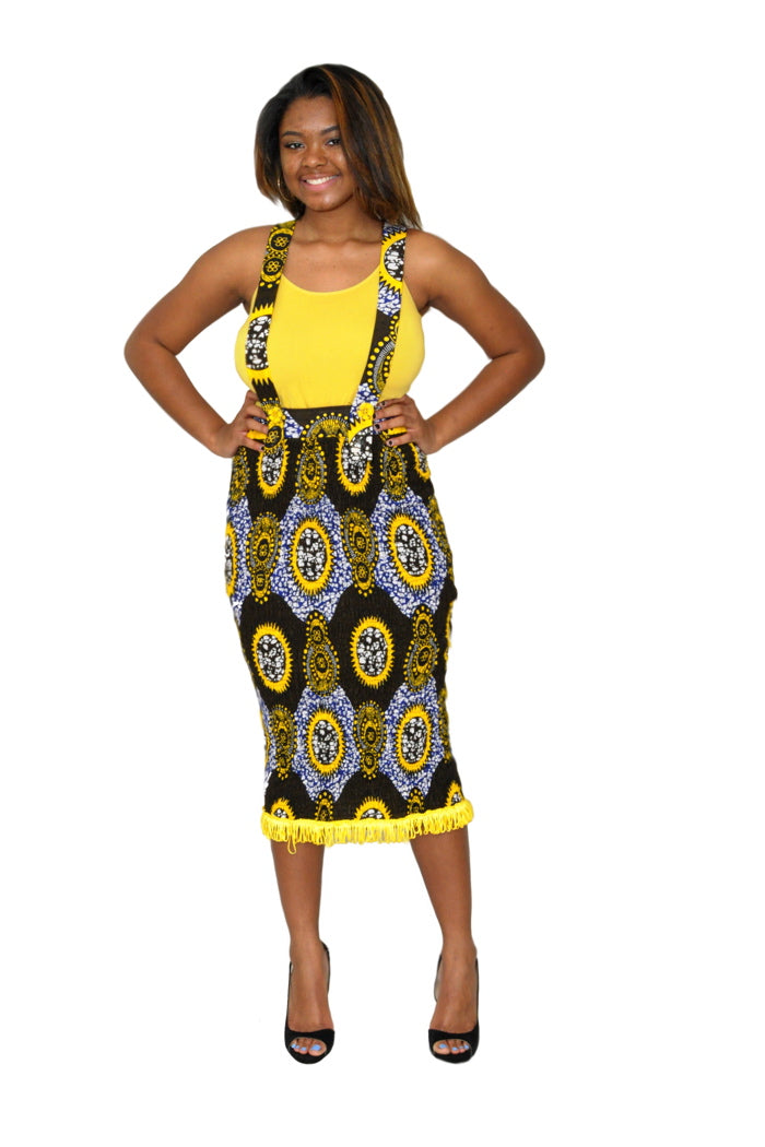 Fine and Fringe African Print Suspender Skirt