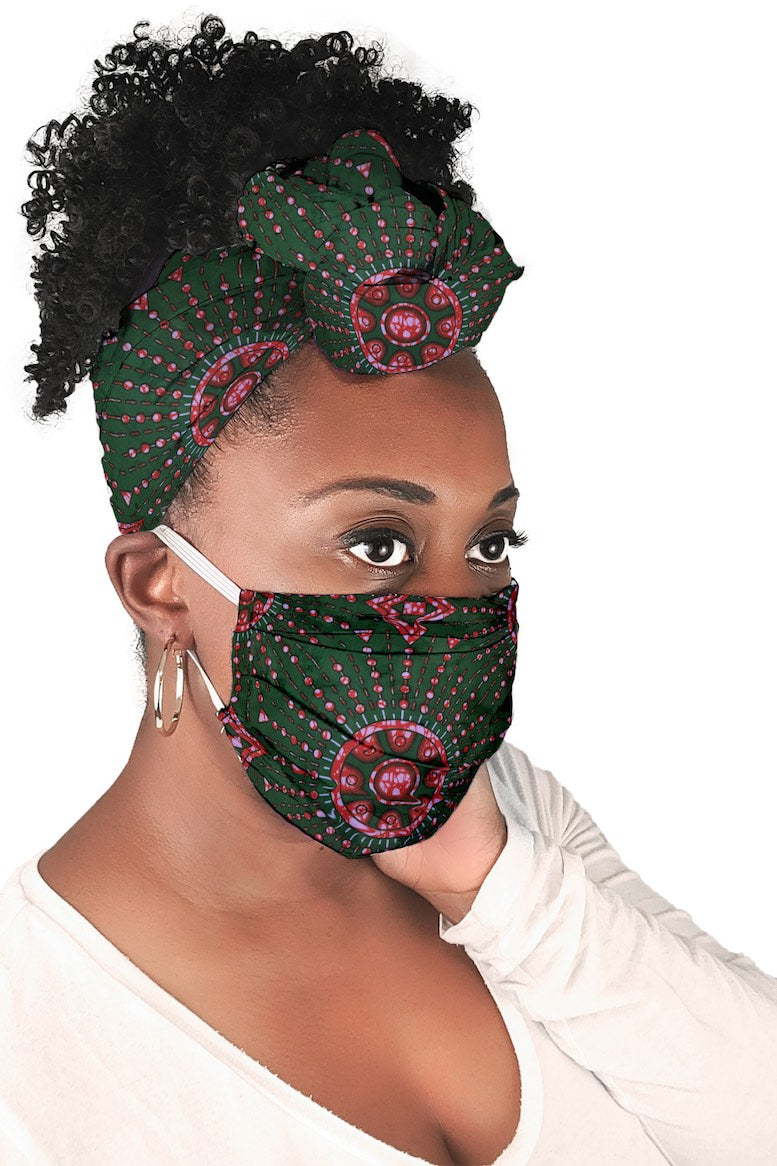 Emerald Kulinda Face Mask + Headwrap Matching Set