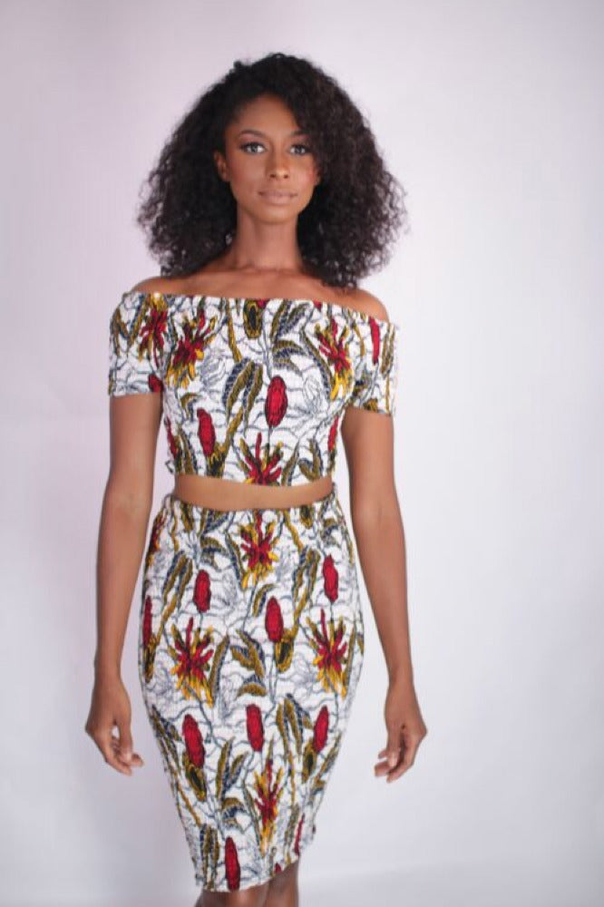 Smile With Me African Print Smocked Bodycon Skirt